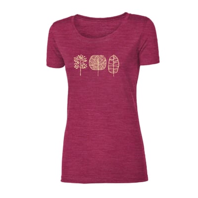 VINKA "TREES" women's merino T-shirt wine red melange